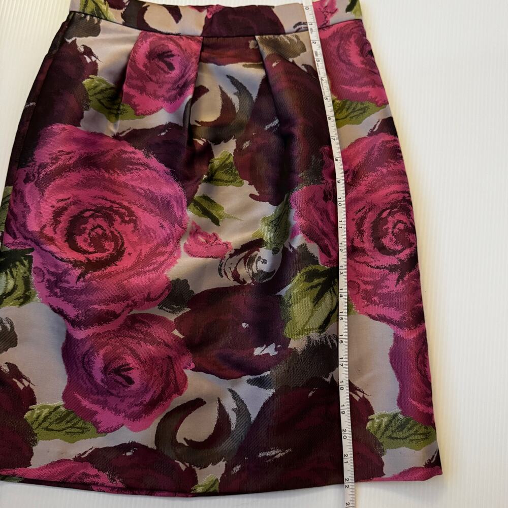 Lela Rose Pleated Pencil Skirt Sz 4 Rose Floral Jacquard Moody Dark Feminine - Picture 6 of 14